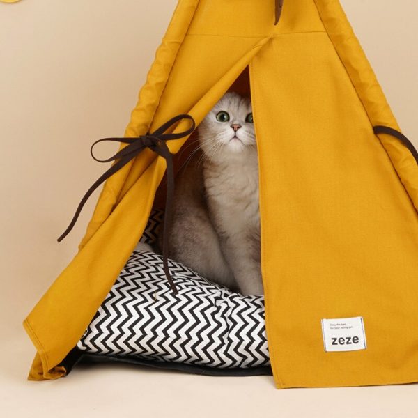 Monte & Co | Mustard Yellow Pet Teepee Tent Cat Dog Bed