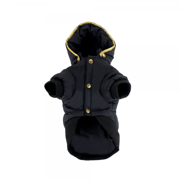 Monte & Co | Gangsta Black & Gold Designer Dog Cat Pet Puffer Jacket with removable hood by Huskimo Australia