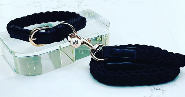 Monte & Co | Rope Plaited Leash Lead and Collar Set in Black by HGP Luxury Pet Accessories