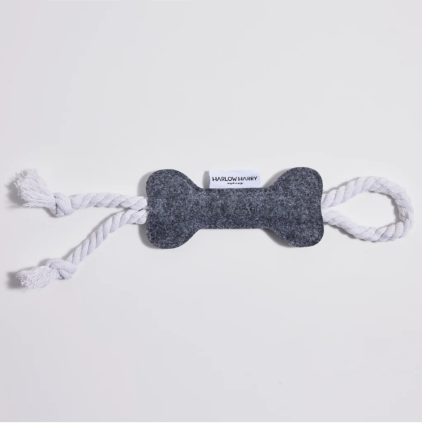 Monte & Co | Designer pet dog cat felt bone tug rope toy by Harlow Harry Sydney | Dark Grey and White