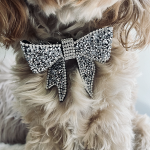 Monte & Co | Showstopper Bling Crystal Dog Cat Pet Christmas Bow | Clear Silver White