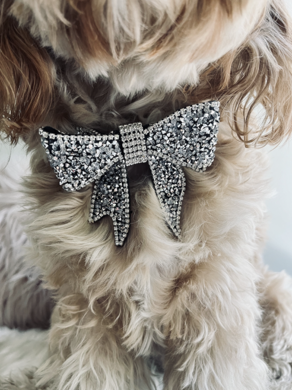 Monte & Co | Showstopper Bling Crystal Dog Cat Pet Christmas Bow | Clear Silver White